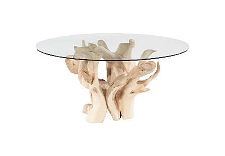 Teak Root Dining Table Bleached, Glass Top