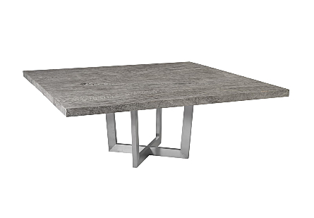 Origins Dining Table , Gray Stone Square, Brushed Stainless Steel Base