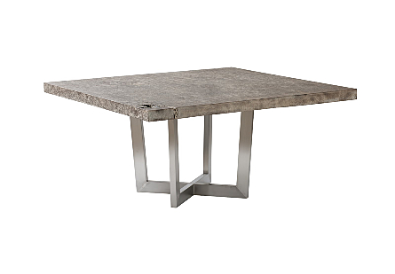 Origins Dining Table Gray Stone, Square, Brushed Stainless Steel Base