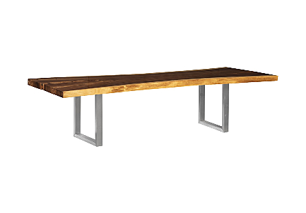 Origins Dining Table, Live Edge, Natural, Brushed Stainless Steel Legs